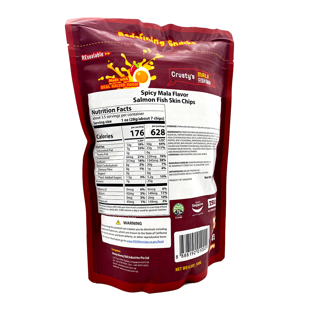 CRUSTY'S Hot & Spicy Salmon Fish Skin Chips 3.5 OZ