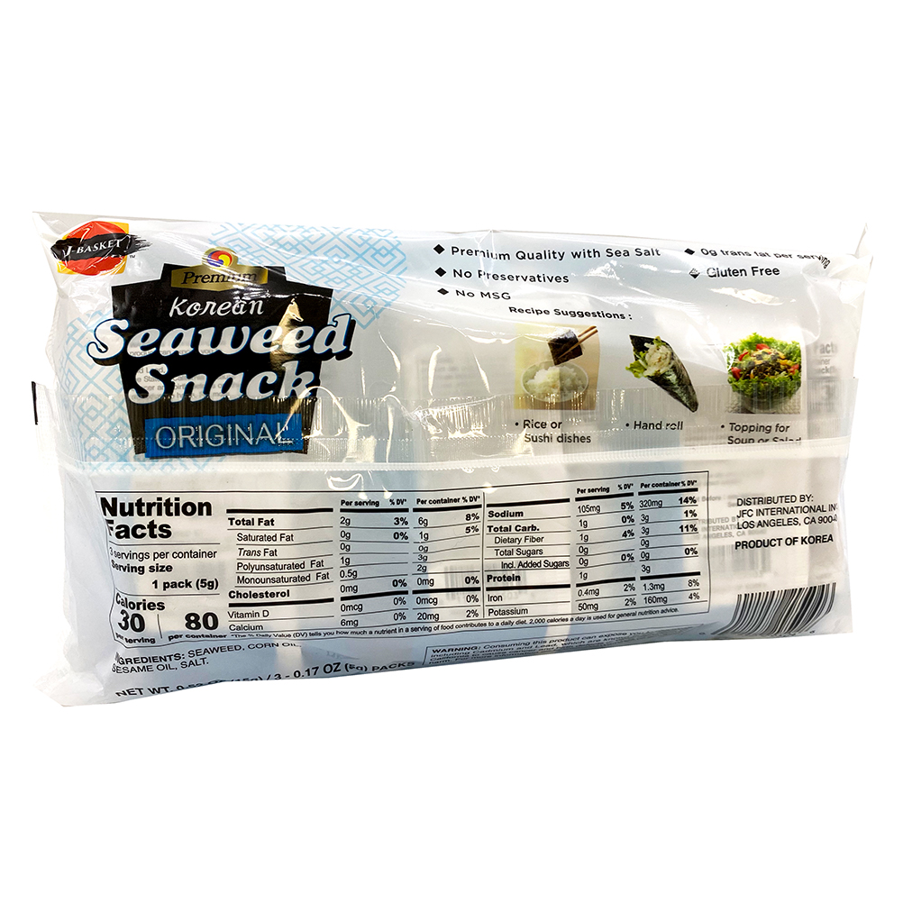 JBASKET Korean Seaweed Snack Original 3 Pack