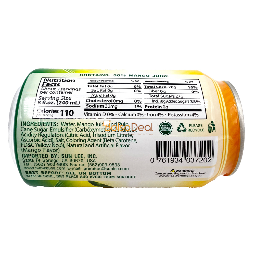 SUNLEE Mango Juice Drink With Pulp 11 FL Oz