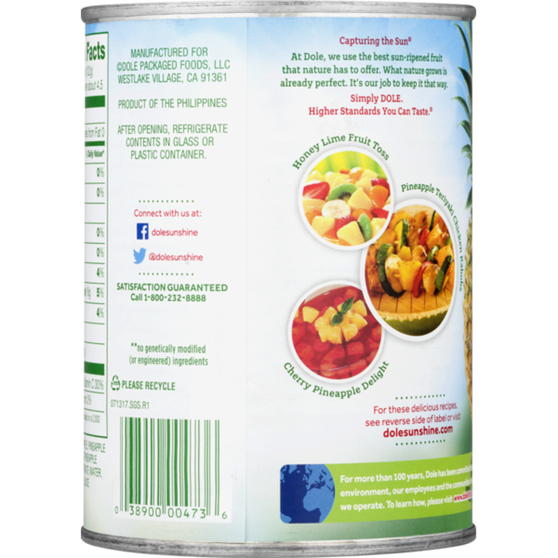 DOLE Pineapple Chunks In 100% Juice 20 OZ