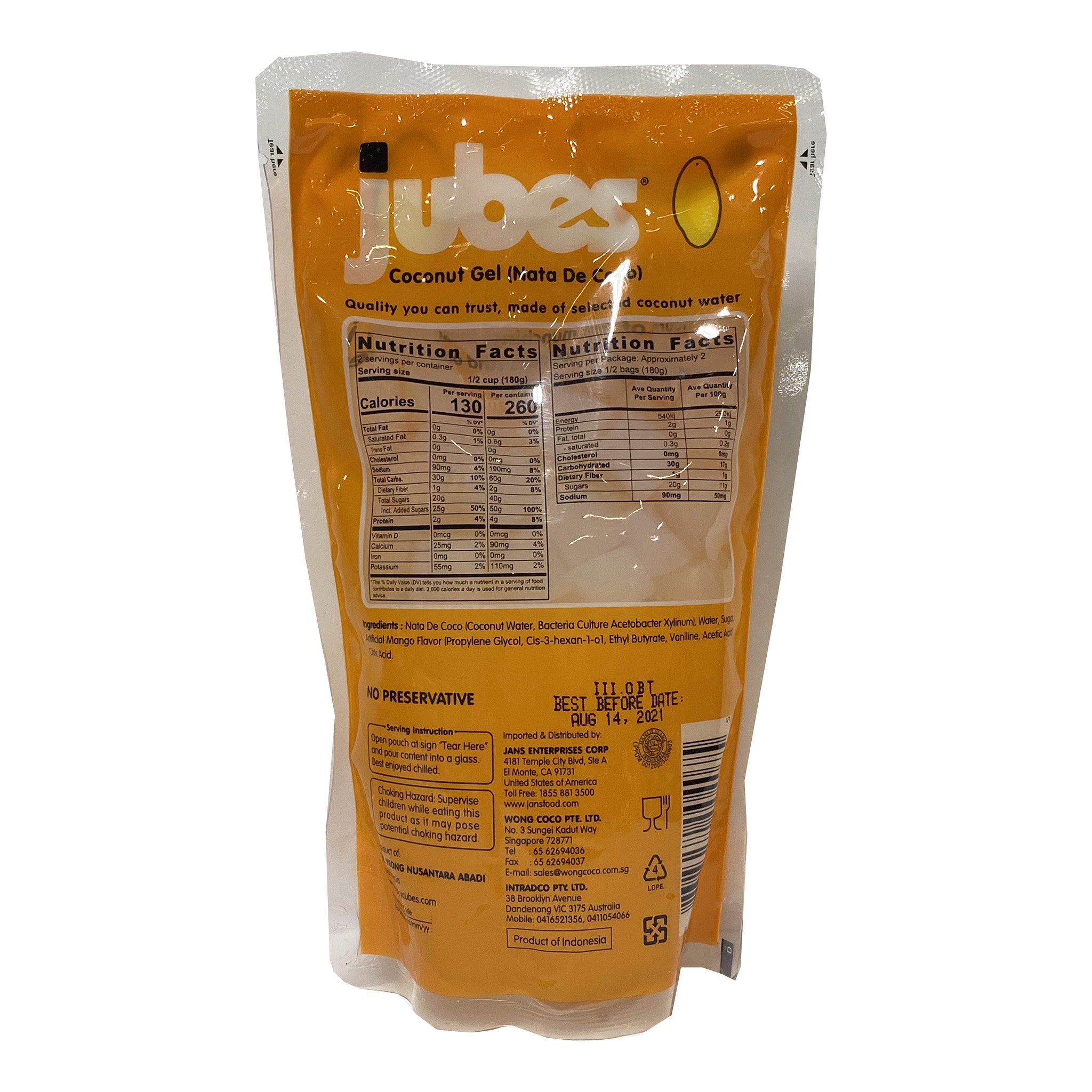 JUBES Coconut Gel Mango Flavor 12.7 OZ