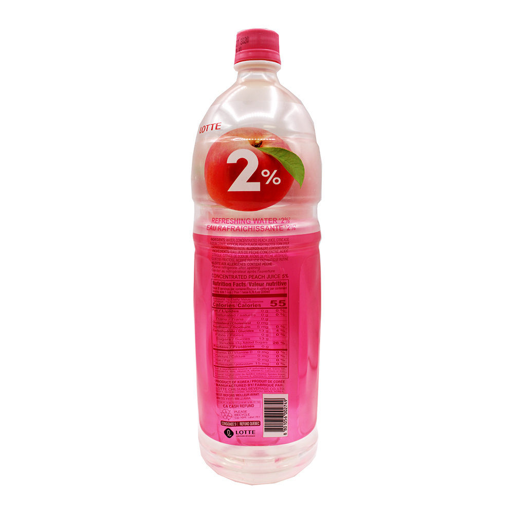 LOTTE 2% Peach Refreshing Water 1.5 Lit
