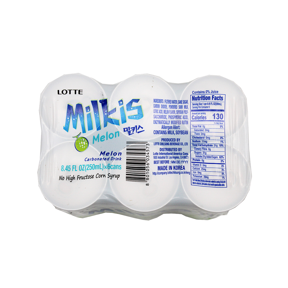 LOTTE Milkis Melon Carbonated Drink 6 Cans