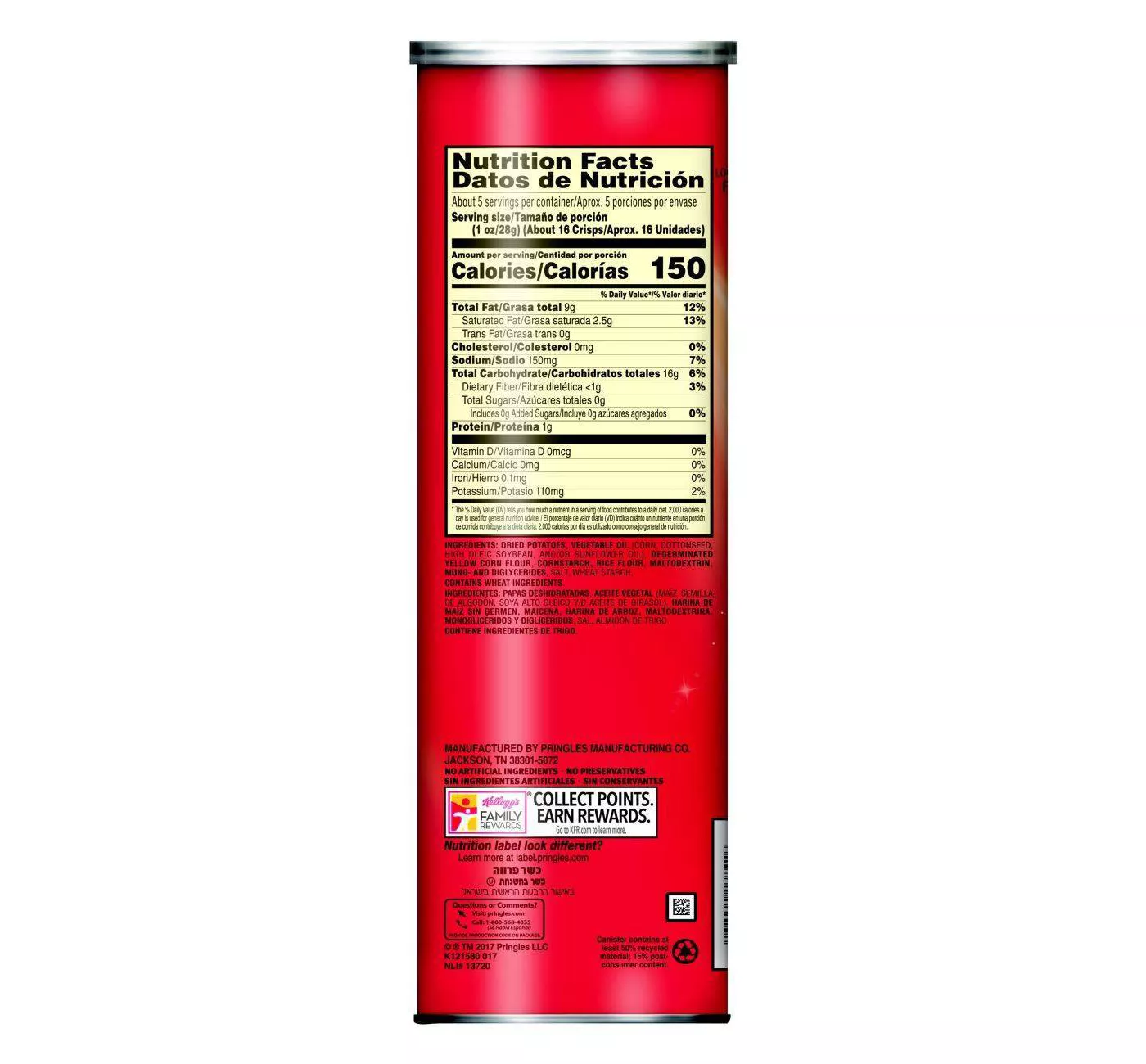 PRINGLES Original Potato Crisps 5.2 OZ