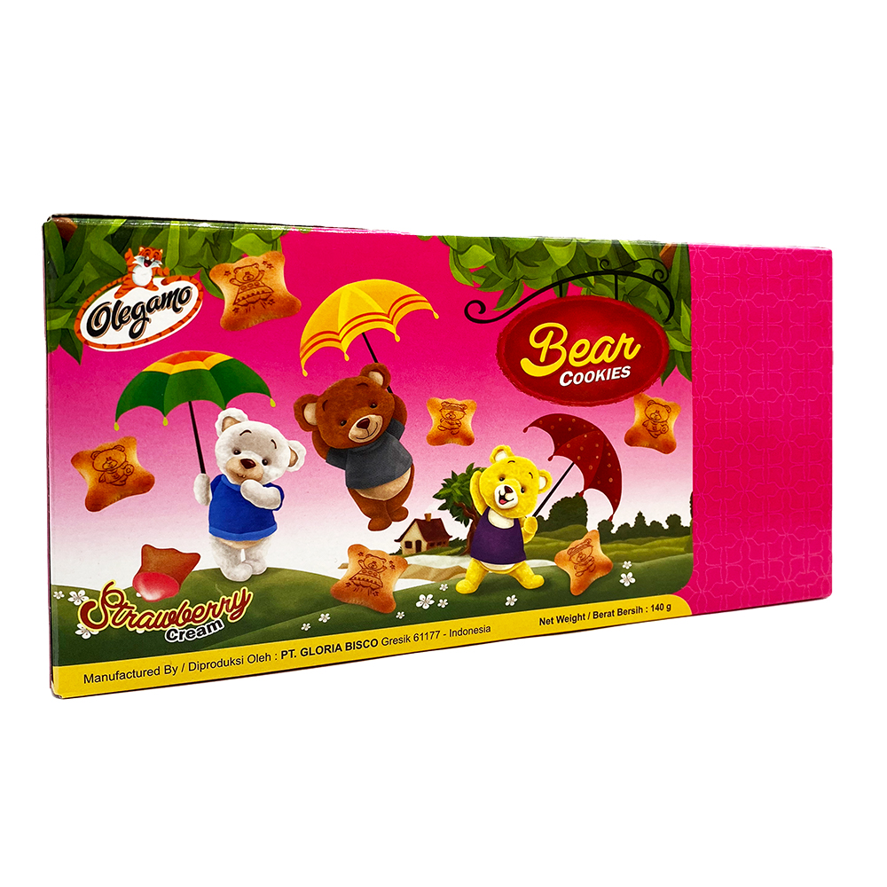 OLEGAMO Bear Strawberry Cream Cookies 140 Gr