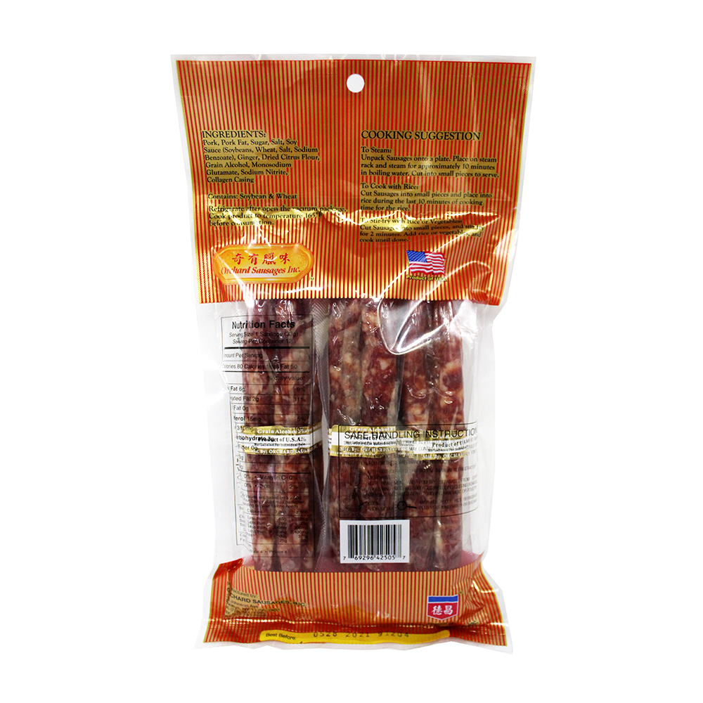 ORCHARD Uncooked Chinese Style Sausages Grain Alcohol Flavor 14 OZ